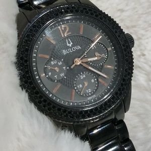 Womens Bulova Black Steel Chronograph Watch